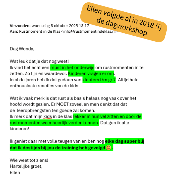 Bericht van een leerkracht groep 7 over rustmomenten in haar klas