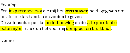 Bericht van Ivonne, leerkracht, na de cursusdag