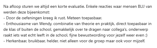 Uit de evaluatie na een teamworkshop in Rotterdam